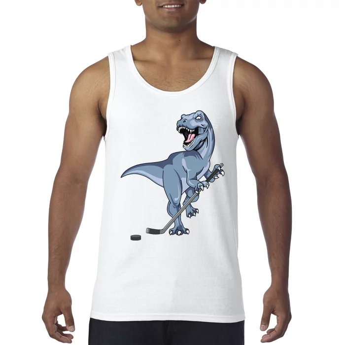 Dinosaur Hockey Stick Puck Goal Goalie Trex Trex Player Tank Top