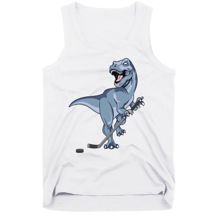 Dinosaur Hockey Stick Puck Goal Goalie Trex Trex Player Tank Top