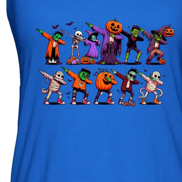 Dabbing Halloween Skeleton Zombie Scary Pumpkin Mummy Funny Gift Ladies Essential Flowy Tank