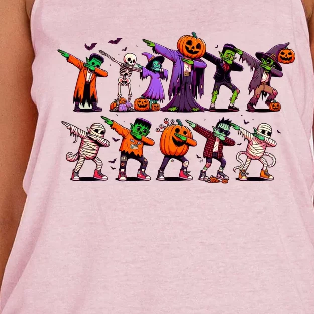 Dabbing Halloween Skeleton Zombie Scary Pumpkin Mummy Funny Gift Women's Knotted Racerback Tank