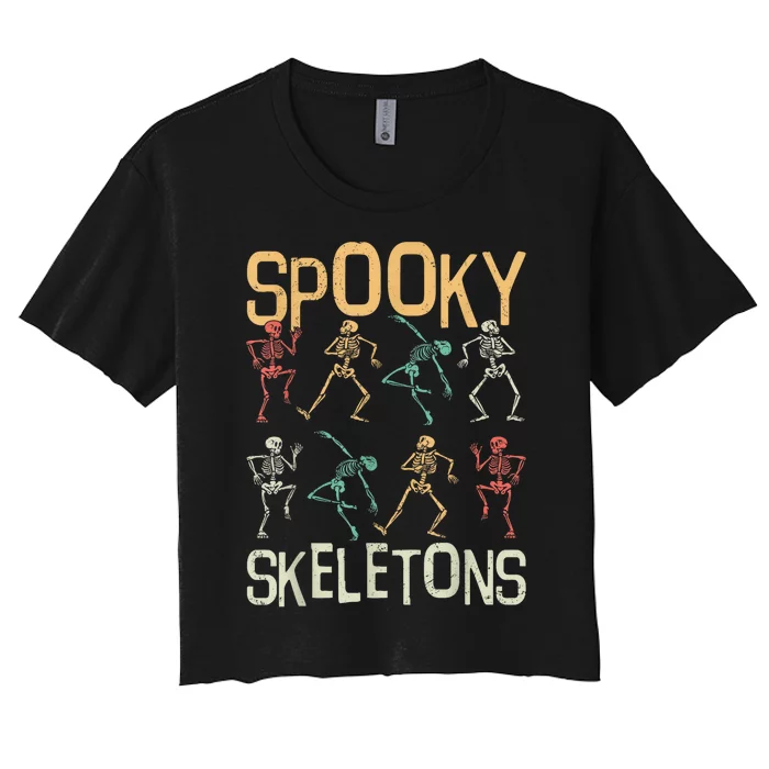 Dabbing Halloween Skeleton Zombie Scary Pumpkin Spooky Dance Women's Crop Top Tee