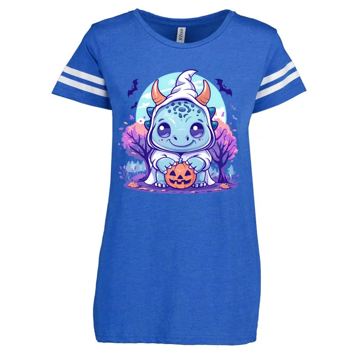 Dinosaur Halloween Triceratops In A Ghost Costume Great Gift Enza Ladies Jersey Football T-Shirt