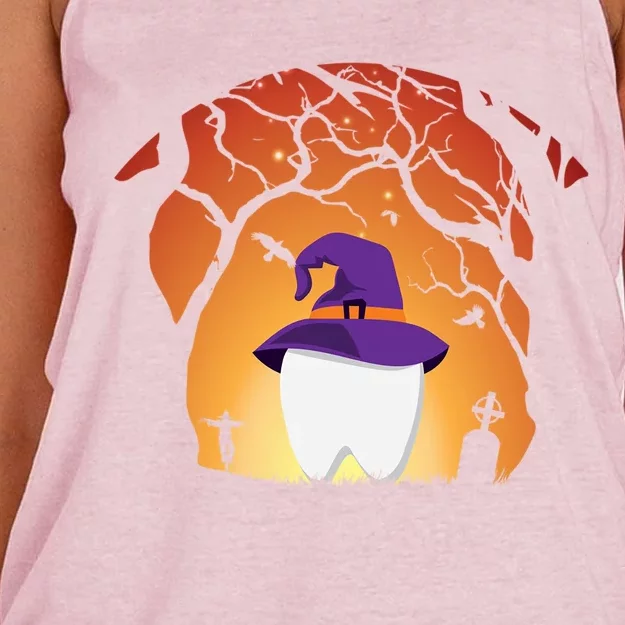 Dental Halloween Tooth Witch Scarecrow Tombstone Gift Women's Knotted Racerback Tank