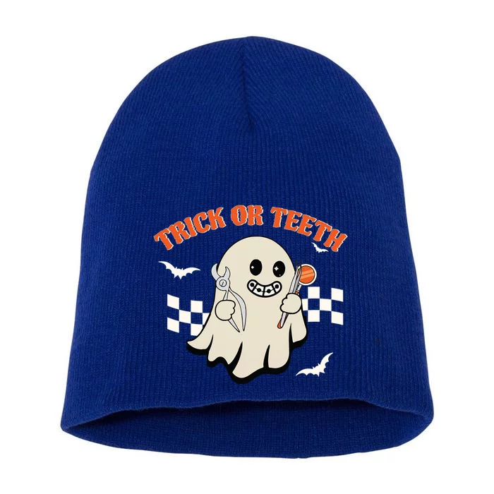 Dentist Halloween Trick Or Teeth Dental Assistant Hygienist Gift Short Acrylic Beanie