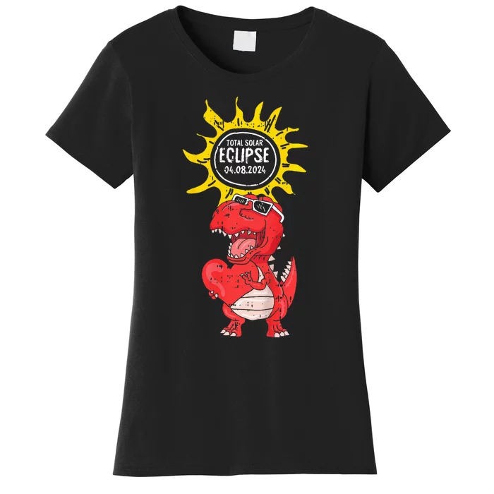 Dinosaur Heart Total Solar Eclipse April 8 2024 Totality Women's T-Shirt