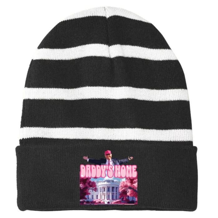 DaddyS Home Trump 2024  Republican Striped Beanie with Solid Band