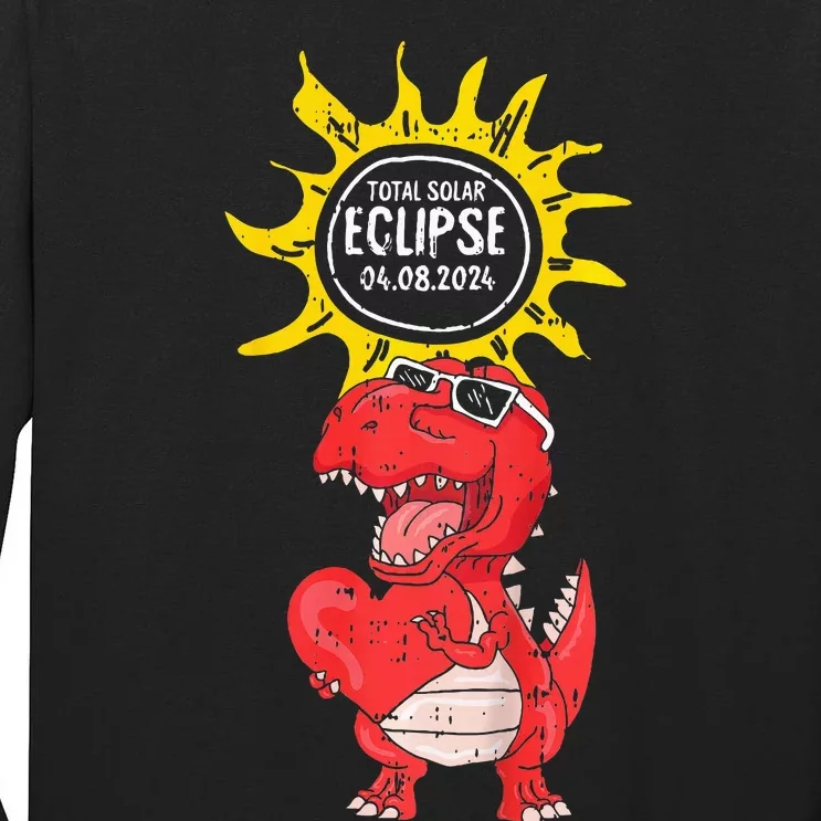 Dinosaur Heart Total Solar Eclipse April 8 2024 Totality Tall Long Sleeve T-Shirt