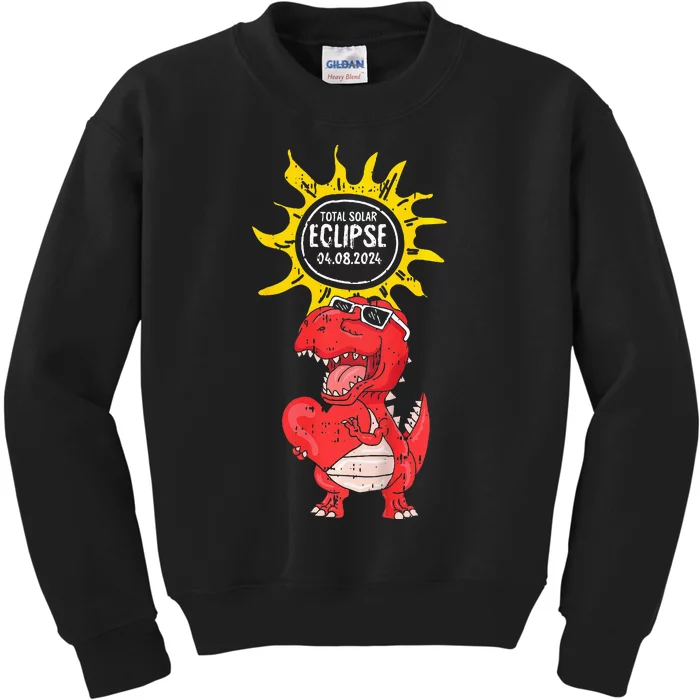 Dinosaur Heart Total Solar Eclipse April 8 2024 Totality Kids Sweatshirt