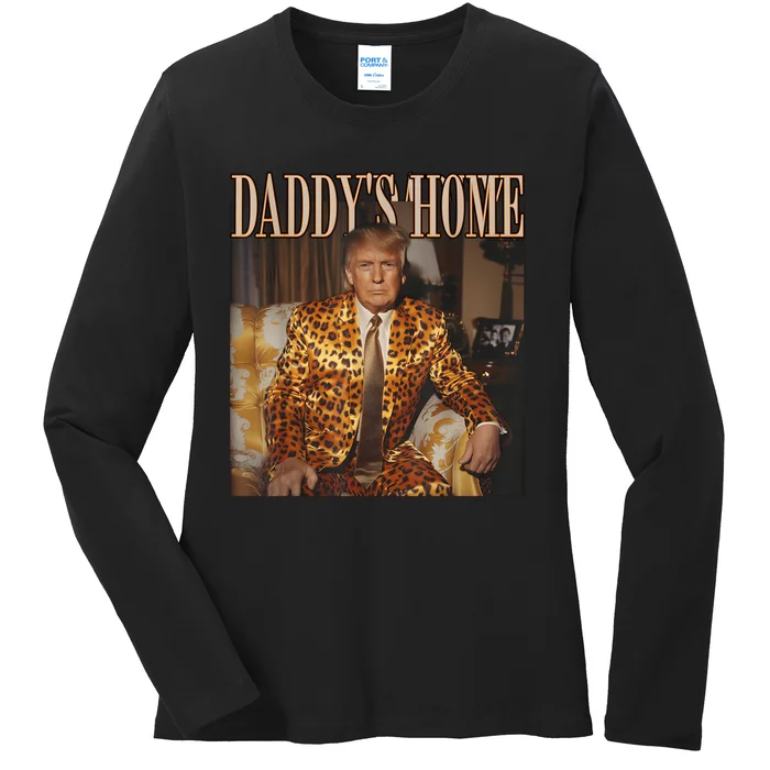 Daddys Home Trump 2024 Leopard Funny Maga Ladies Long Sleeve Shirt