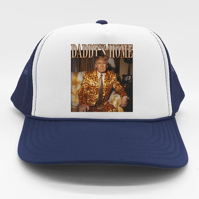 Daddys Home Trump 2024 Leopard Funny Maga Trucker Hat