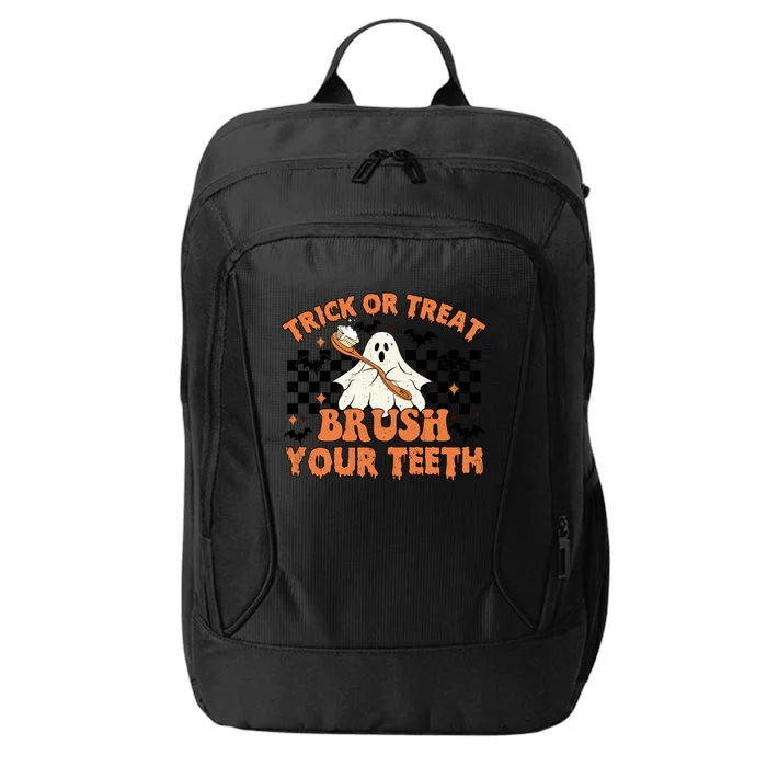 Dental Halloween Trick Or Treat Brush Your Teeth Funny Ghost Gift City Backpack