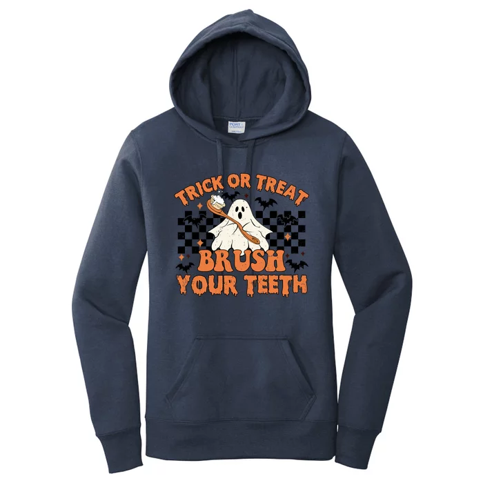 Dental Halloween Trick Or Treat Brush Your Teeth Funny Ghost Gift Women's Pullover Hoodie