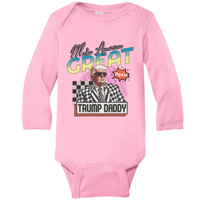 DaddyS Home Trump 2024 Take America Back Pink Design Baby Long Sleeve Bodysuit