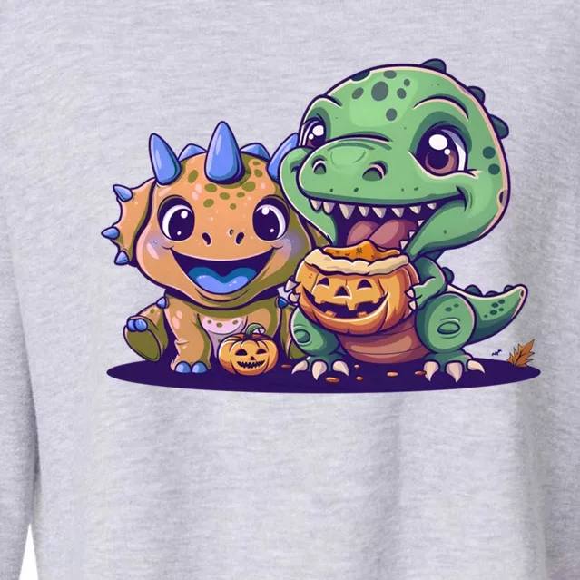 Dinosaur Halloween Trex And Triceratops Gift Cropped Pullover Crew