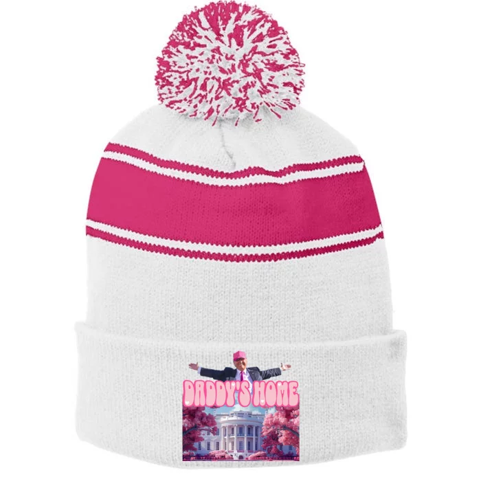 DaddyS Home Trump Pink 2024 Stripe Pom Pom Beanie