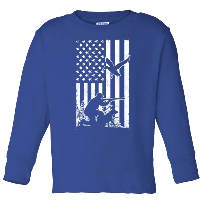 Duck Hunting Usa Flag Waterfowl Geese Game Hunter Gift Toddler Long Sleeve Shirt