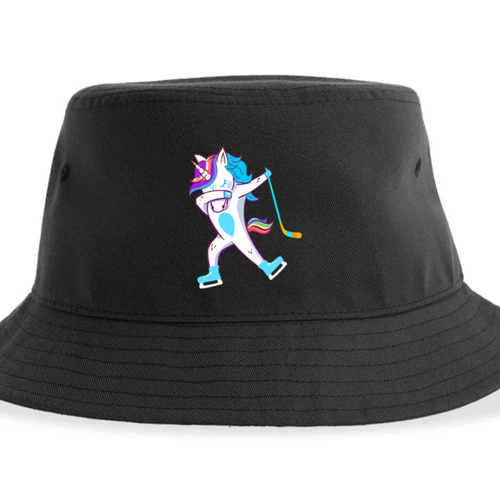 Dabbing Hockey Unicorn Puck Girls Cool Ice Hockey Sustainable Bucket Hat