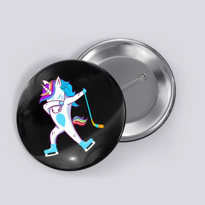 Dabbing Hockey Unicorn Puck Girls Cool Ice Hockey Button