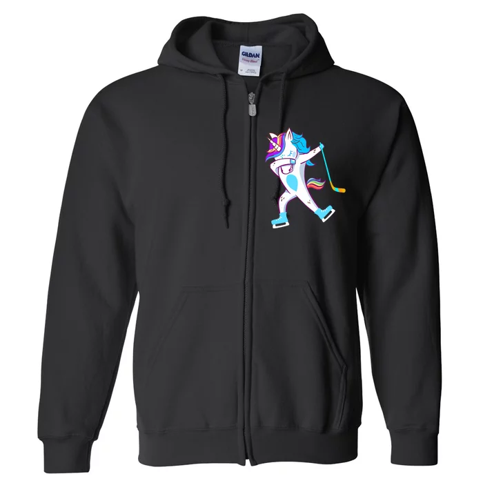 Dabbing Hockey Unicorn Puck Girls Cool Ice Hockey Full Zip Hoodie