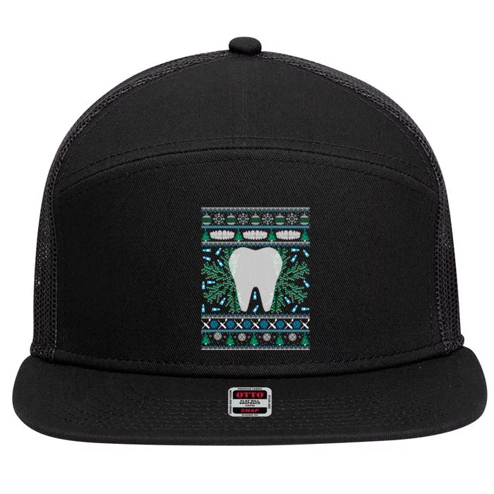 Dental Hygienist Ugly Christmas Funny Holiday 7 Panel Mesh Trucker Snapback Hat