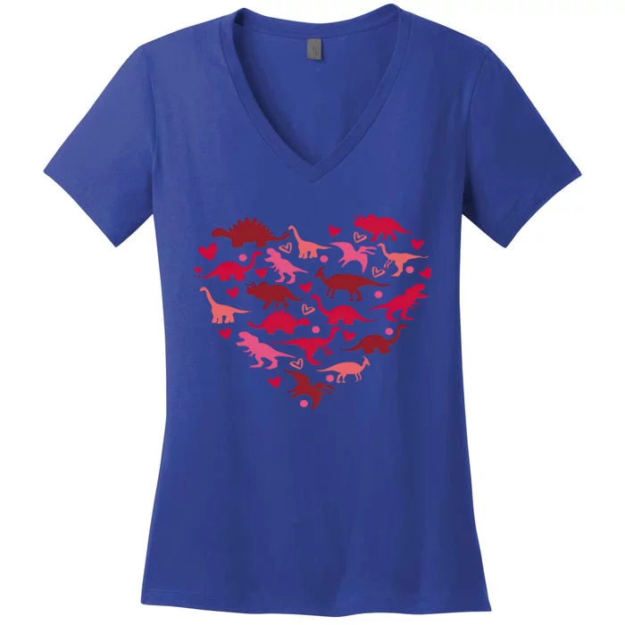 Dinosaur Heart Valentine Lovesaurus Love Valentines Day Gift Women's V-Neck T-Shirt