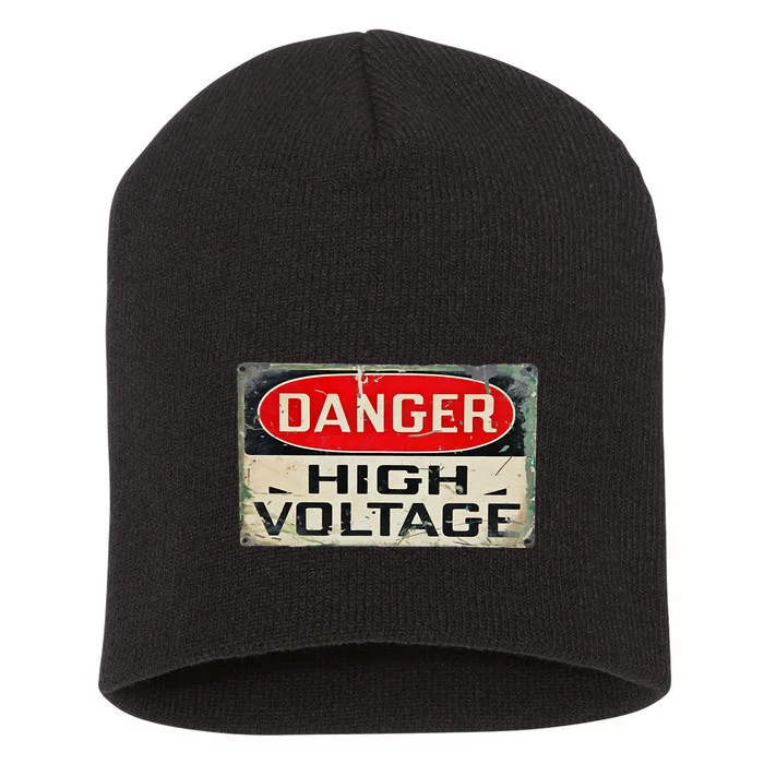 Danger High Voltage Old Rusted Danger Sign Short Acrylic Beanie