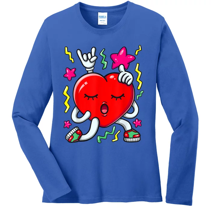 Dancing Heart Valentines Day Love Dab Dance Gift Ladies Long Sleeve Shirt