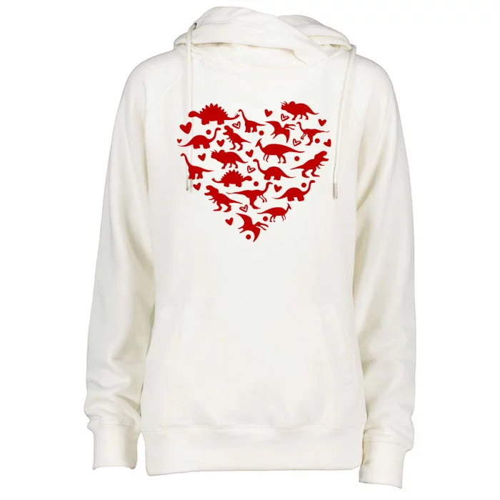 Dinosaur Heart Valentines Day Womens Funnel Neck Pullover Hood