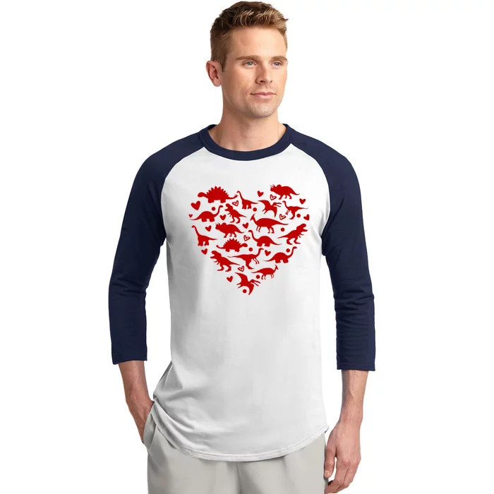 Dinosaur Heart Valentines Day Baseball Sleeve Shirt