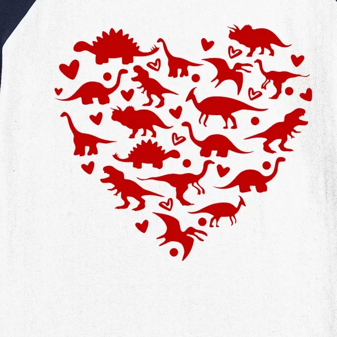 Dinosaur Heart Valentines Day Baseball Sleeve Shirt