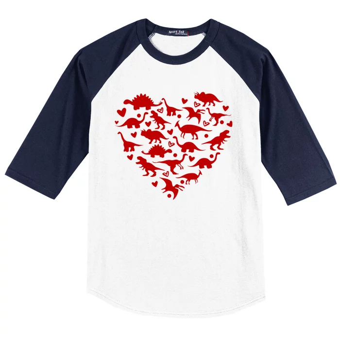 Dinosaur Heart Valentines Day Baseball Sleeve Shirt