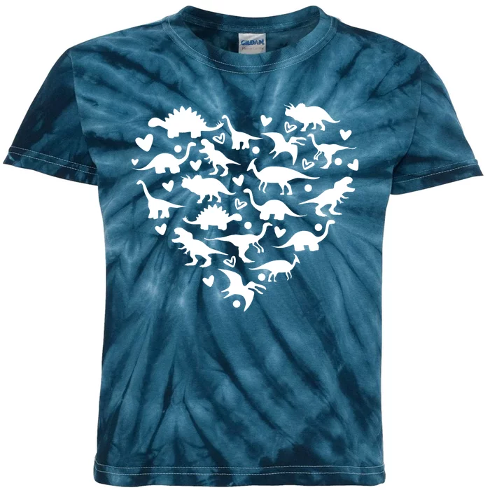 Dinosaur Heart Valentines Day Kids Tie-Dye T-Shirt