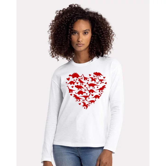 Dinosaur Heart Valentines Day Womens Cotton Relaxed Long Sleeve T-Shirt