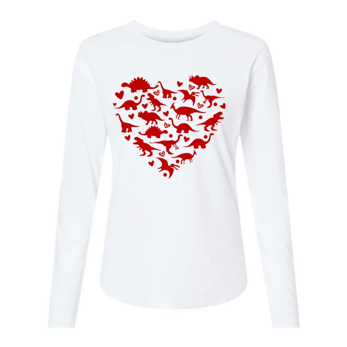 Dinosaur Heart Valentines Day Womens Cotton Relaxed Long Sleeve T-Shirt