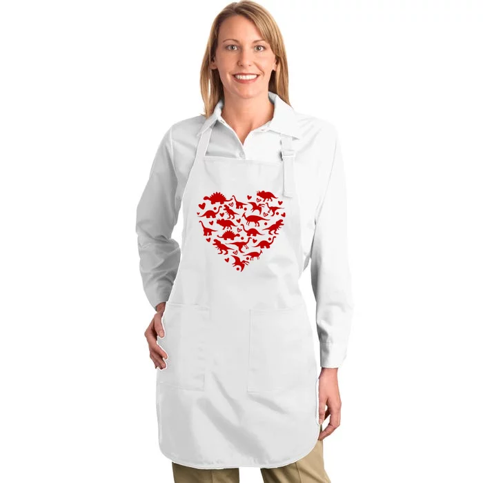 Dinosaur Heart Valentines Day Full-Length Apron With Pocket