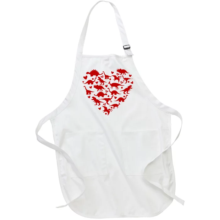 Dinosaur Heart Valentines Day Full-Length Apron With Pocket