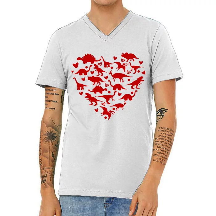 Dinosaur Heart Valentines Day V-Neck T-Shirt