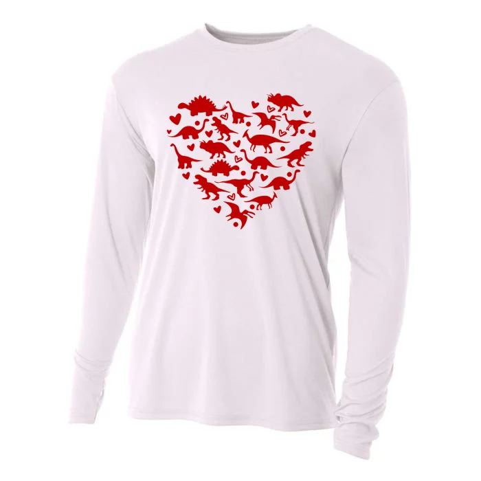 Dinosaur Heart Valentines Day Cooling Performance Long Sleeve Crew