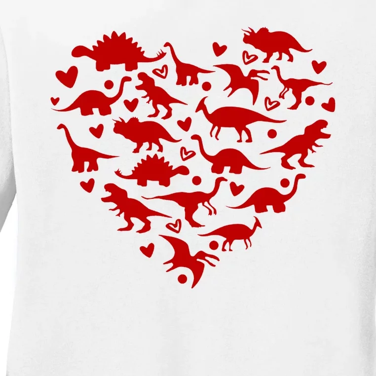 Dinosaur Heart Valentines Day Ladies Long Sleeve Shirt