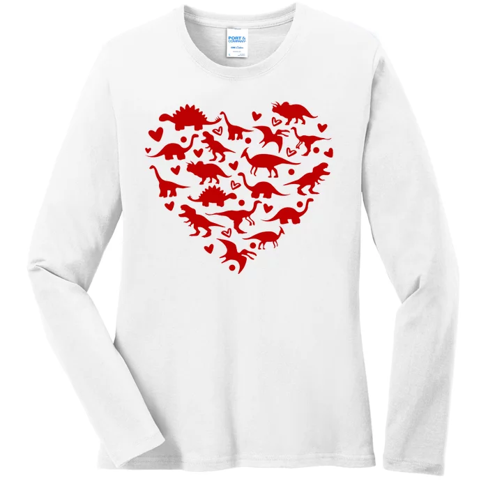 Dinosaur Heart Valentines Day Ladies Long Sleeve Shirt