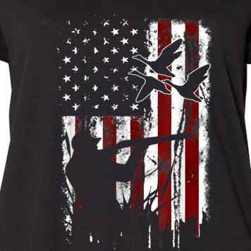 Duck Hunting Vintage American USA Flag 4th Of July Hunter Women's Plus Size T-Shirt