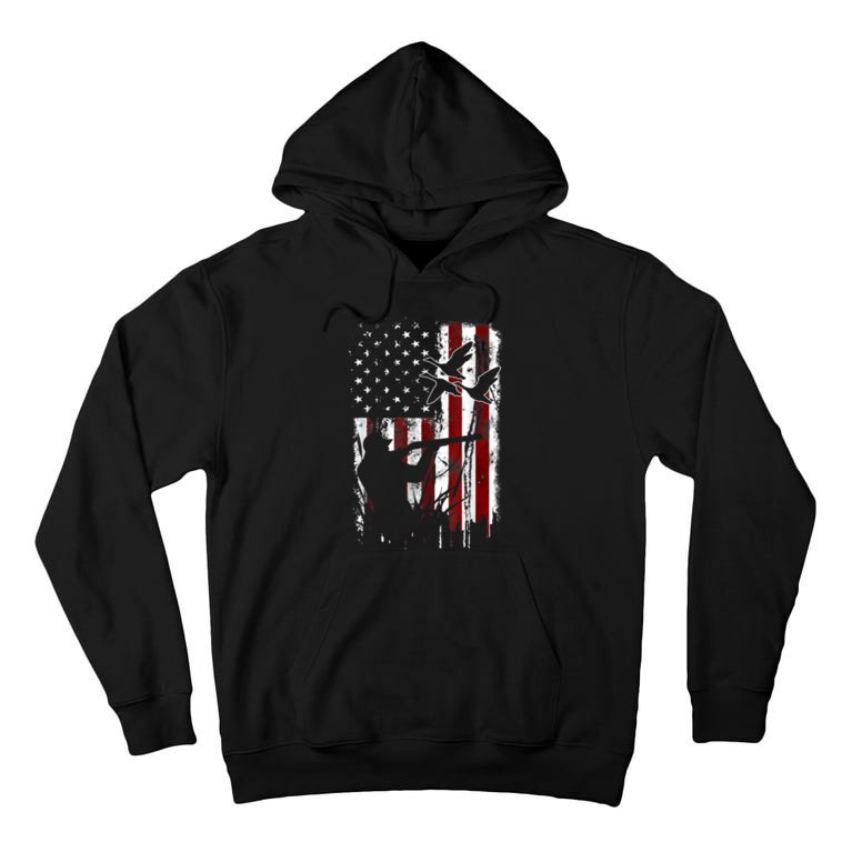Duck Hunting Vintage American USA Flag 4th Of July Hunter Tall Hoodie