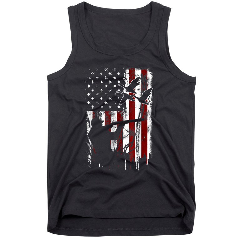 Duck Hunting Vintage American USA Flag 4th Of July Hunter Tank Top