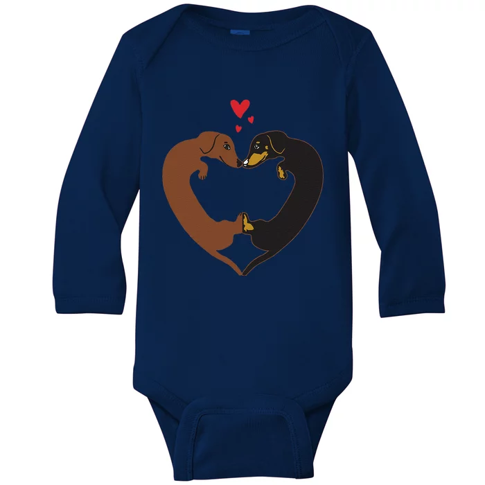 Dachshund Heart Valentine's Day Cute Baby Long Sleeve Bodysuit