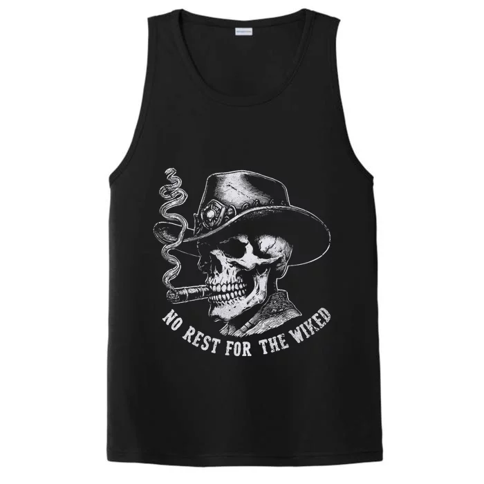 Dark Humor Western Garmentd Yed – Bold Skull And Cowboy Hat Graph Performance Tank