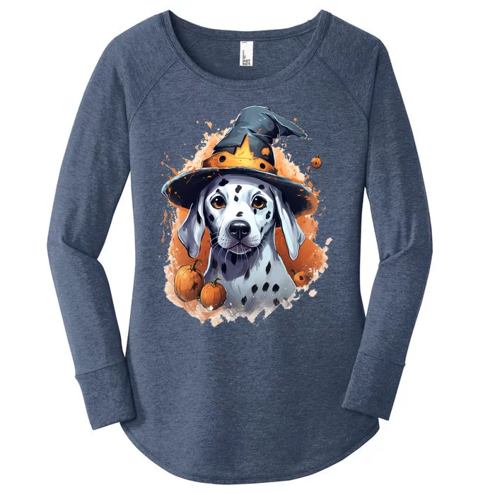 Dalmatian Halloween Witch Pumpkin Dog Lover Cute Gift Women's Perfect Tri Tunic Long Sleeve Shirt