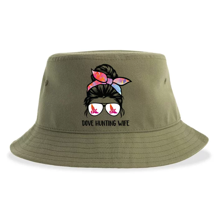 Dove Hunting Wife Messy Bun Funny Dove Hunter Mom Gift Sustainable Bucket Hat