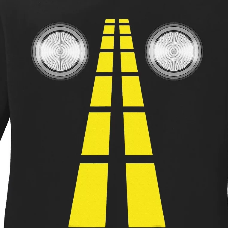 Deer Headlights With Road Markings Couples Costume Halloween Ladies Long Sleeve Shirt