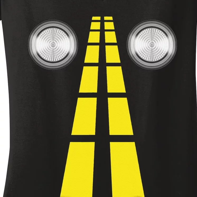 Deer Headlights With Road Markings Couples Costume Halloween Women's V-Neck T-Shirt