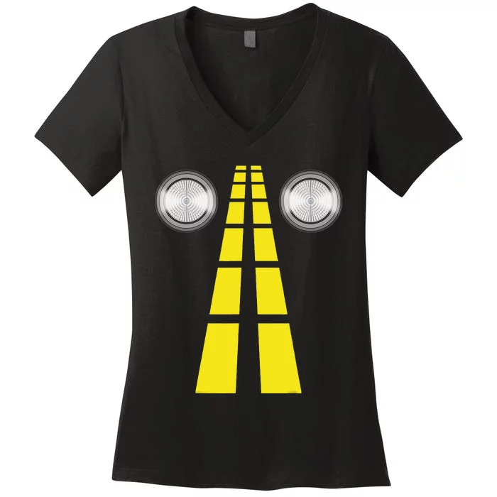 Deer Headlights With Road Markings Couples Costume Halloween Women's V-Neck T-Shirt